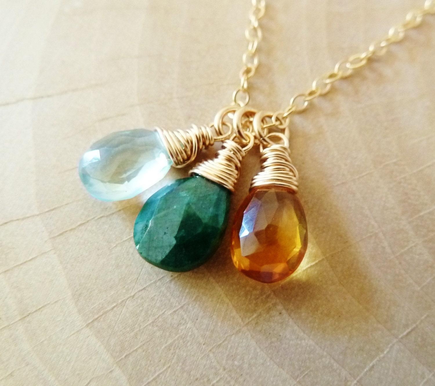 Any 3 Birthstone necklace. Gold or Silver. Personalized.