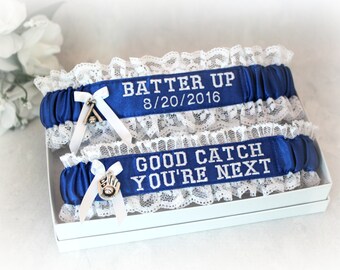 Personalized Baseball Wedding garter set - Baseball Team Color Garters - Something Blue Garters - Custom Garter set - Baseball Bride.