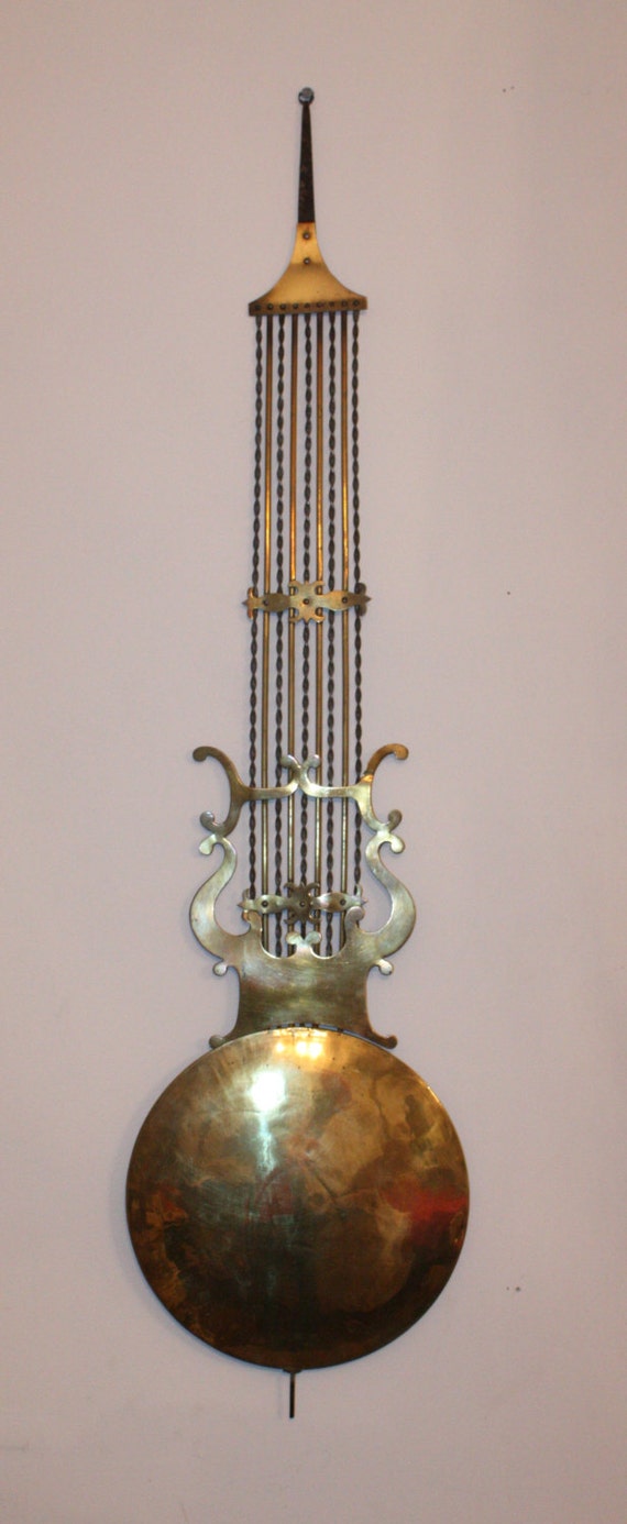 Large Antique French Lyre Clock Pendulum. Brass & Steel