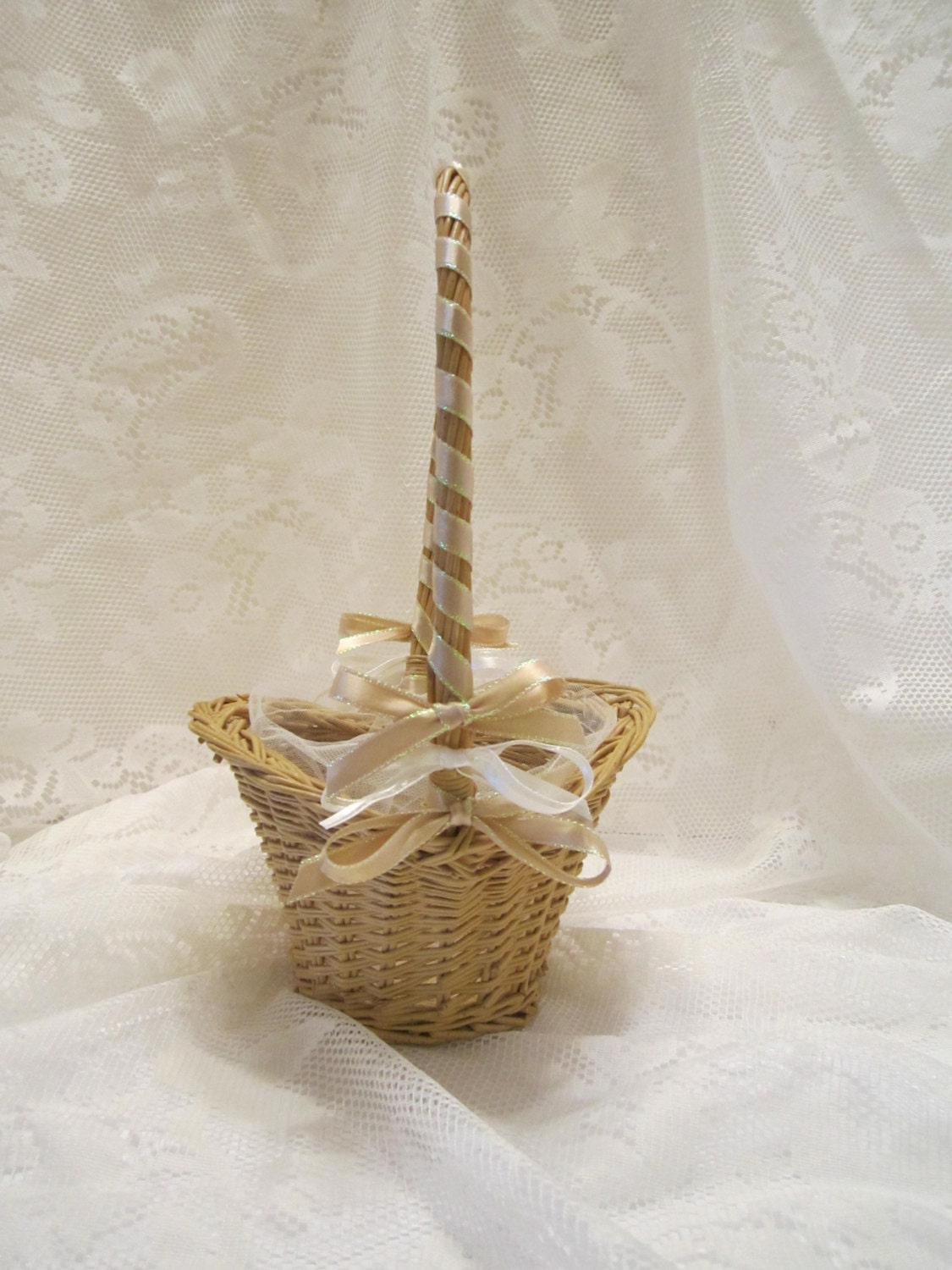 Download Flower Girl Basket Woven Wicker Basket Natural/Ivory Color