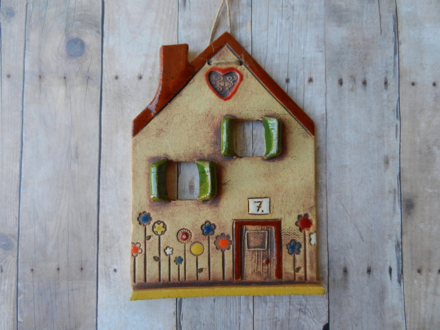 Ceramic house wall hanging clay house ornament pottery