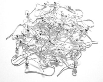 2000pcs Wholesale Hypoallergenic Ear Wires - Nickel Free Earring Hooks - Silver Earring Hooks - Bulk Ball Coil Fish French S Ear Hooks A47