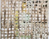 Happy Holidays Zen Original Mixed Media Painting on Wood- 12x12x2"White-NaturaYellow-Greens-Black withJapanese Paper