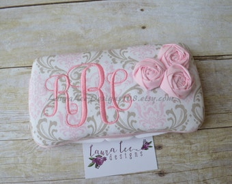 Elegant Light Pink and Taupe Damask with Flowers Travel Baby Wipe Case, Personalized Wipecase, Bella Damask Wipecase, Baby Shower Gift