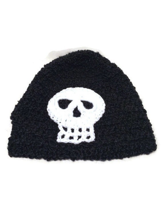 Black Skull Hat Unisex Black Hat White Skull by AddSomeStitches