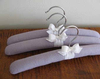 Lilac Baby Hangers, Lavender Hangers, Lavender Children's Hangers, Organic Ribbon, Baby Girl Hanger Set, Lilac Linen Padded Hangers Set of 3