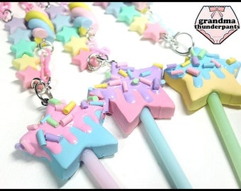Pastel Star Pop Necklace, Fairy Kei, Decora, Sweets, Handmade Star Jewelry