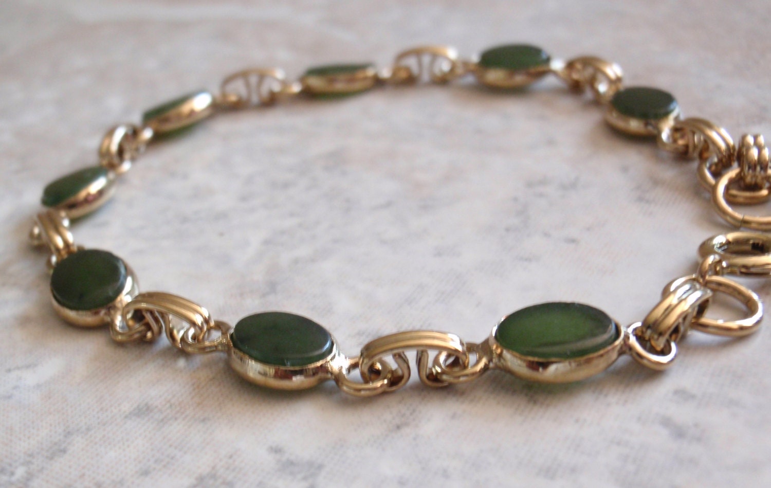 Gold Filled Jade Bracelet Nephrite Oval Links Vintage 022716PS