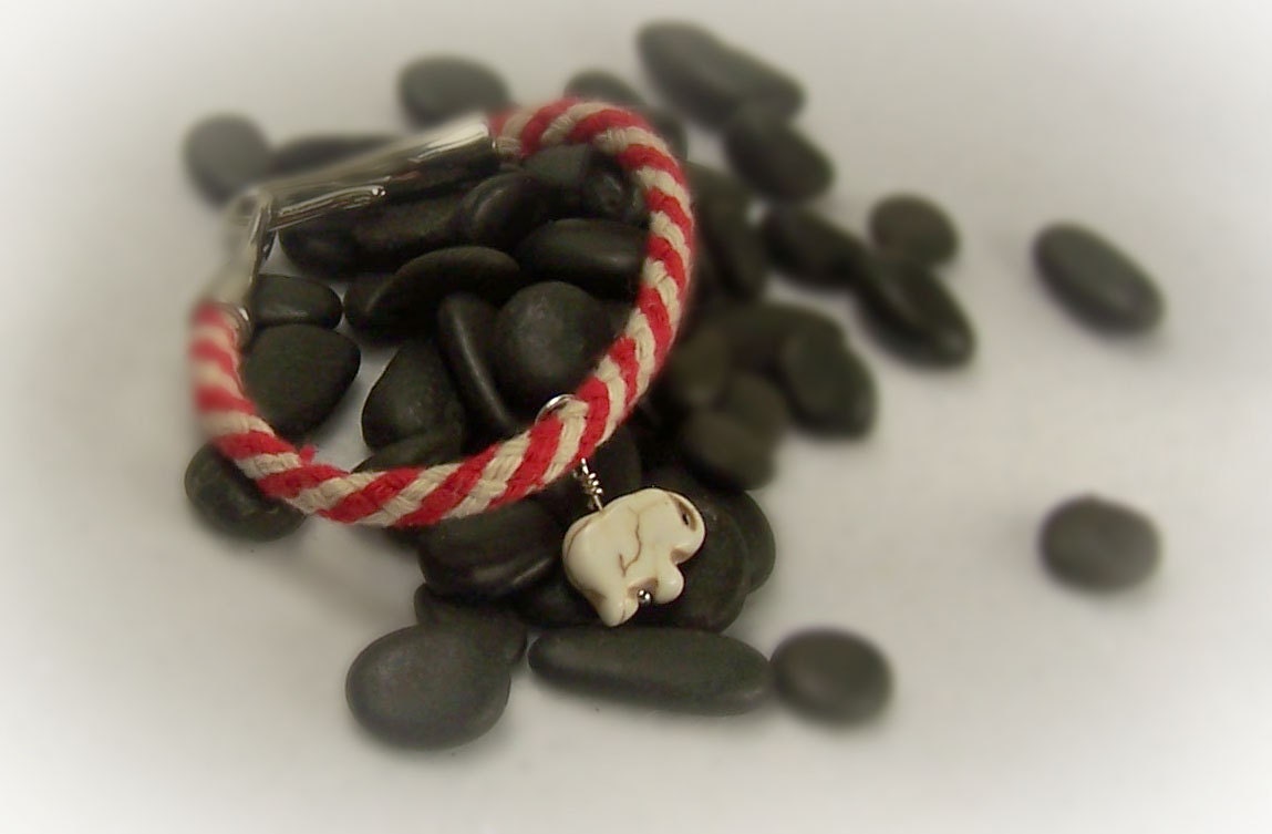 Cord Bracelet Elephant Bracelet Elephant Jewelry Red White