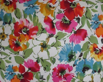 Sage Green Pink and Blue Floral Print Stretch Cotton Sateen Fabric--One Yard