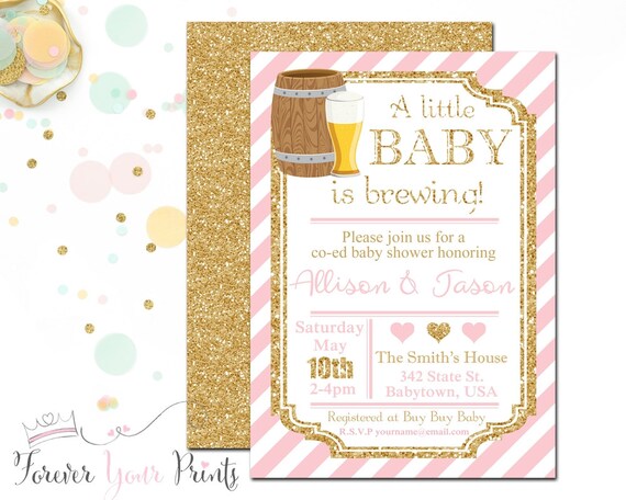 Coed Baby Shower Invitation, Baby Is Brewing Invitation, Beer Baby Shower, Pink and Gold Baby Shower, Baby Shower Girl, Modern Shower Il_570xn