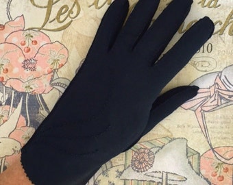 Vintage Gloves Black With French Knot Pattern