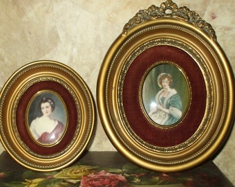 Cameo Creation Portraits Prints Ornate Victorian Vintage Antique Gold Frames Pair