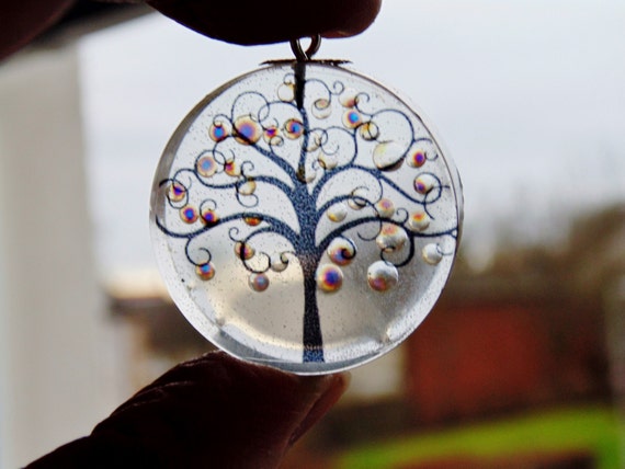 Sparkling dewdrop winter tree pendant