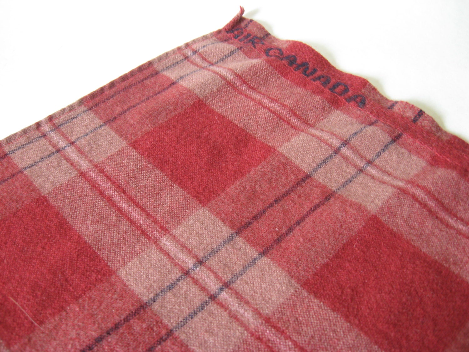 Rare Air Canada vintage airline wool blanket red blue check