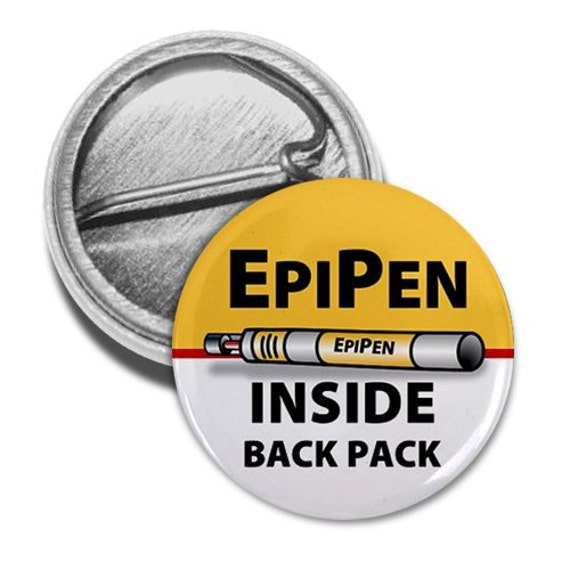 EPIPEN INSIDE Back Pack Medical Alert Pinback Button Badge