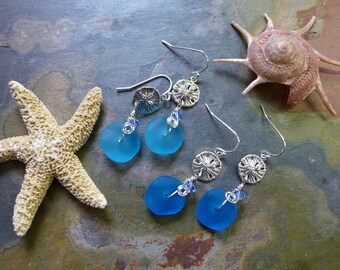 Blue Sea Beach Glass Earrings in Sterling Silver Earwires, Blue Sea Glass Earrings, Beach Weddings, Blue earrings-You Pick Your Favorite