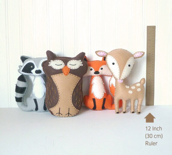 Woodland Stuffed Animal Patterns Felt Fox Owl Deer Raccoon