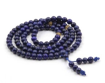 108 6mm Lapis Stone Tibetan Buddhist Prayer Beads Mala ZZ376