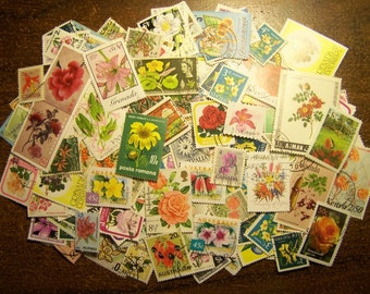 Flower Stamps - Lot of 100 Postage Stamps Featuring Flowers - Worldwide - Vintage to Modern