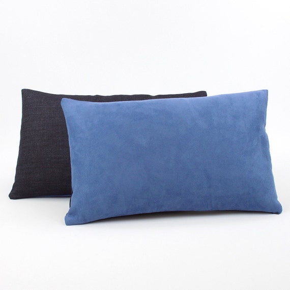 Blue Faux Suede Lumbar Throw Pillow Cover by
