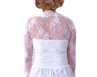 Wedding Bolero Lace Bridal Shrug Eyelash Ivory Cap Sleeve Short Three Quarter Long Dentelle Chantilly Jacket : MARLENE Custom Size S/M/L