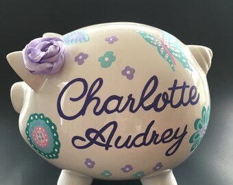Personalized piggy bank girl or boy large, hand painted custom