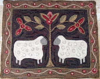 Rug Hooking PATTERN, Two Sheep, 28" x 36", J436, Folk Art Sheep, DIY Primitive Sheep Design