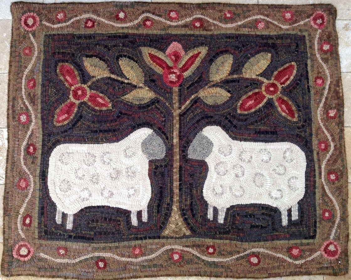 Rug Hooking PATTERN, Two Sheep, 28 x 36, J436, Folk Art Sheep, DIY