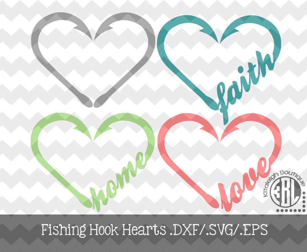 Download Fishing Hook Hearts design INSTANT DOWNLOAD in dxf/svg/eps for