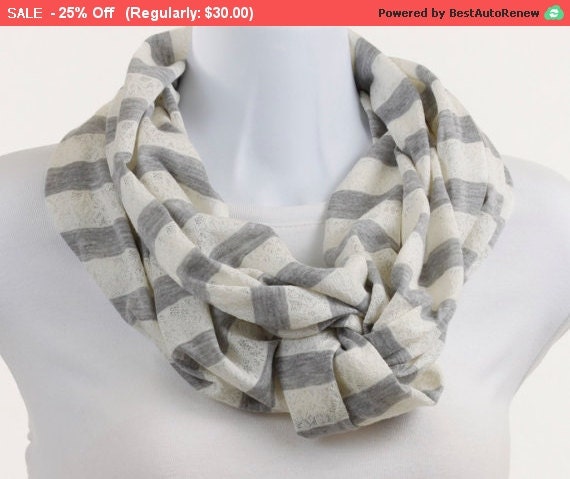 T-Shirt Knit Gray Scarf Gray and Cream Stripe Soft White Popular ...