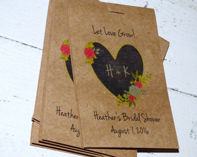 Brand New! Rustic Chalkboard Heart Let Love Grow - Flower Seed Packet Favor Shabby Chic Cute Favors for Bridal Shower or Wedding, Birthday