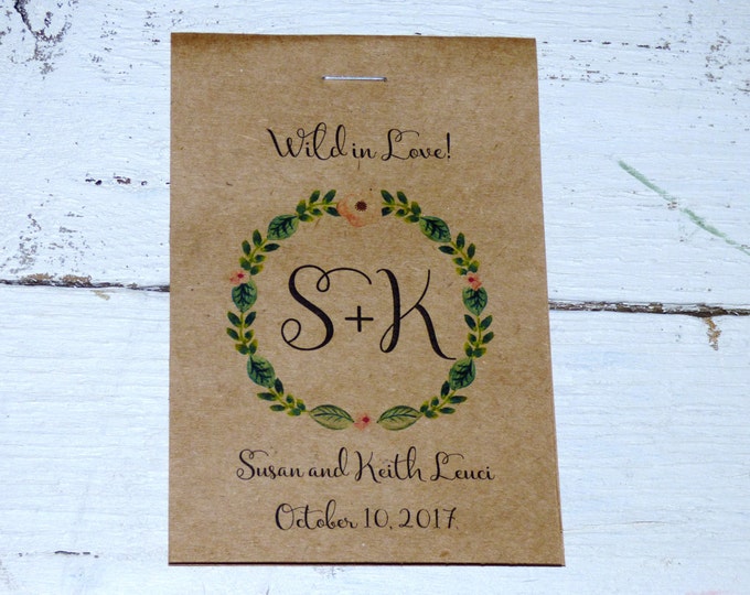 Wow Rustic Watercolor Monogrammed Floral Wreath Flower Seed Packet Favor Shabby Chic Cute Favors for Country Bridal Shower Wedding Birthday