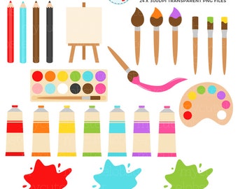 Painting Clipart Set - clip art set of paints, art set, easel, brushes - personal use, small commercial use, instant download