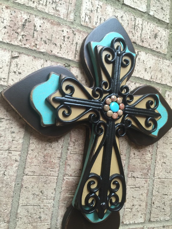 Wood Wall Cross Larger Turquoise Wall Cross