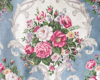 Country Cottage Pink English Cabbage Rose Floral Pattern 1940s Vintage Drapery Panels