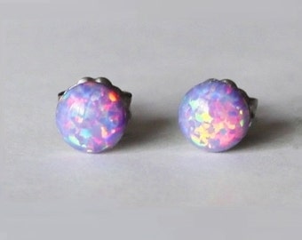 4mm, 5mm, 6mm, 8mm Lavender Opal Stud earrings, Hypoallergenic Titanium earrings, Purple opal studs, Lavender earrings, October birthstone