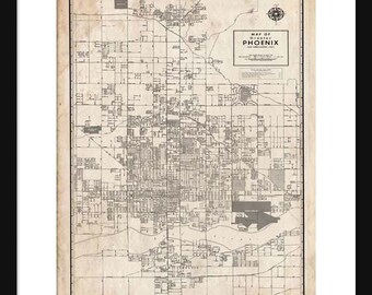 Phoenix Arizona Map - Street Map Vintage Print Poster - Grunge