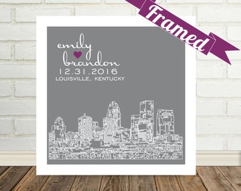 Personalized Wedding Gift City Skyline FRAMED Print Any Location Available Unique Engagement Gift for Couple Unique Wedding Gift