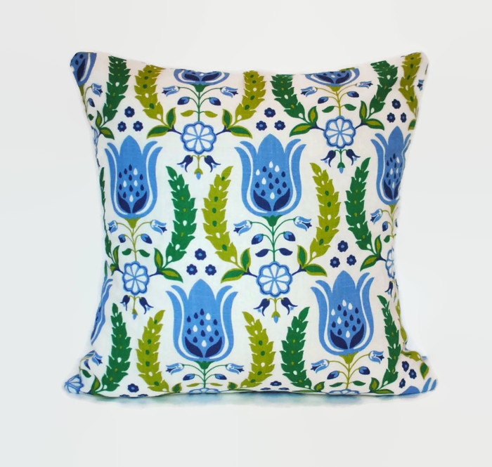 Blue and green floral cushion pillow cover. Single cover for