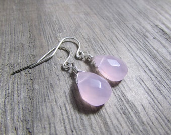 Soft pink earrings Milky pink Glass Teardrop Earrings Simple everyday minimalist pink jewelry