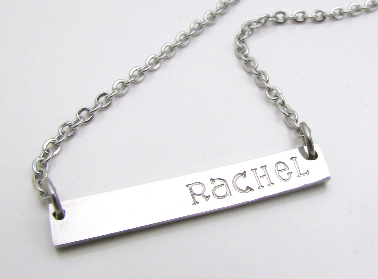 Personalized Bar Necklace Stainless Steel by ReginaLynnDesign