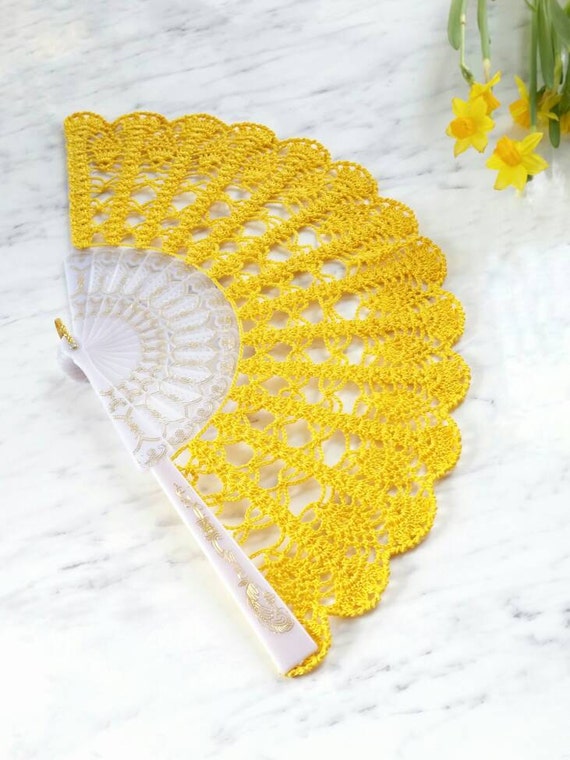 Hand Fan Yellow Hand Held Fan Bridal Bouquet by