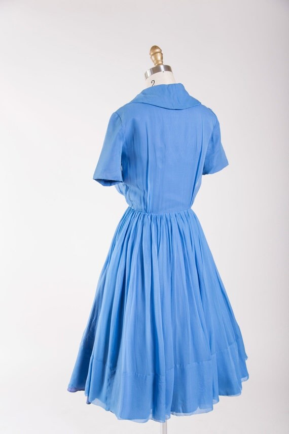Vintage 50s Dress Enveloped in Oceans Blue Chiffon Late