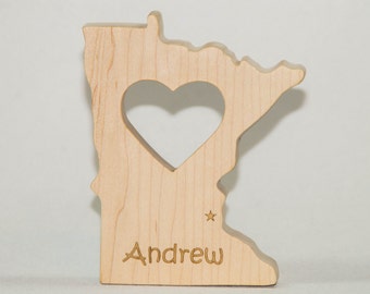 Wooden Baby Teether State of Minnesota Personalized Baby Teething Toy