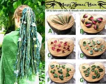 ELF FAIRY DREADLOCKS yarn hair falls with leaves Fantasy Renfaire hair extension Woodland Fairy cosplay Tribal Fusion Belly Dance accessory