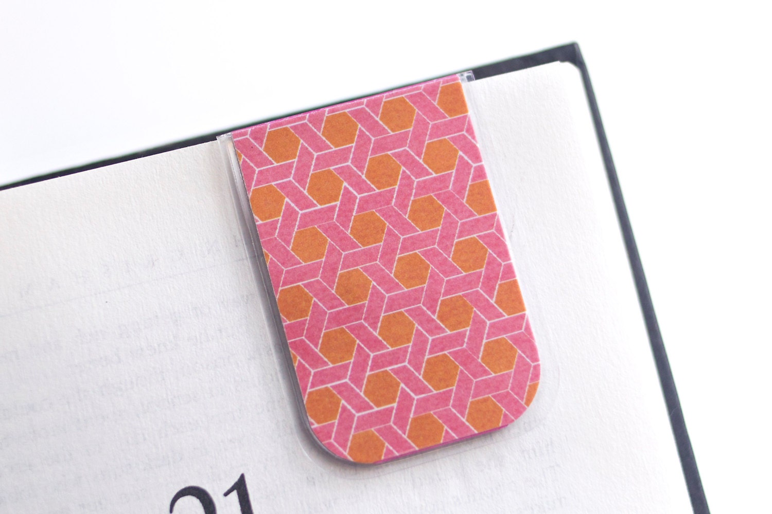 Bookmark Laminated Pink Orange Geometric Hexagon
