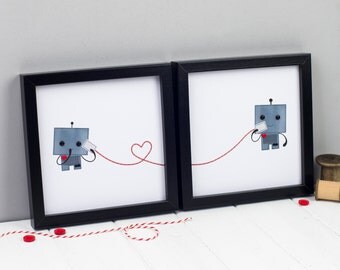 Robot Love Prints - Personalised Robot Prints - Anniversary Gift - Wedding Gift - Cute Robot Pictures - Robot Lovers