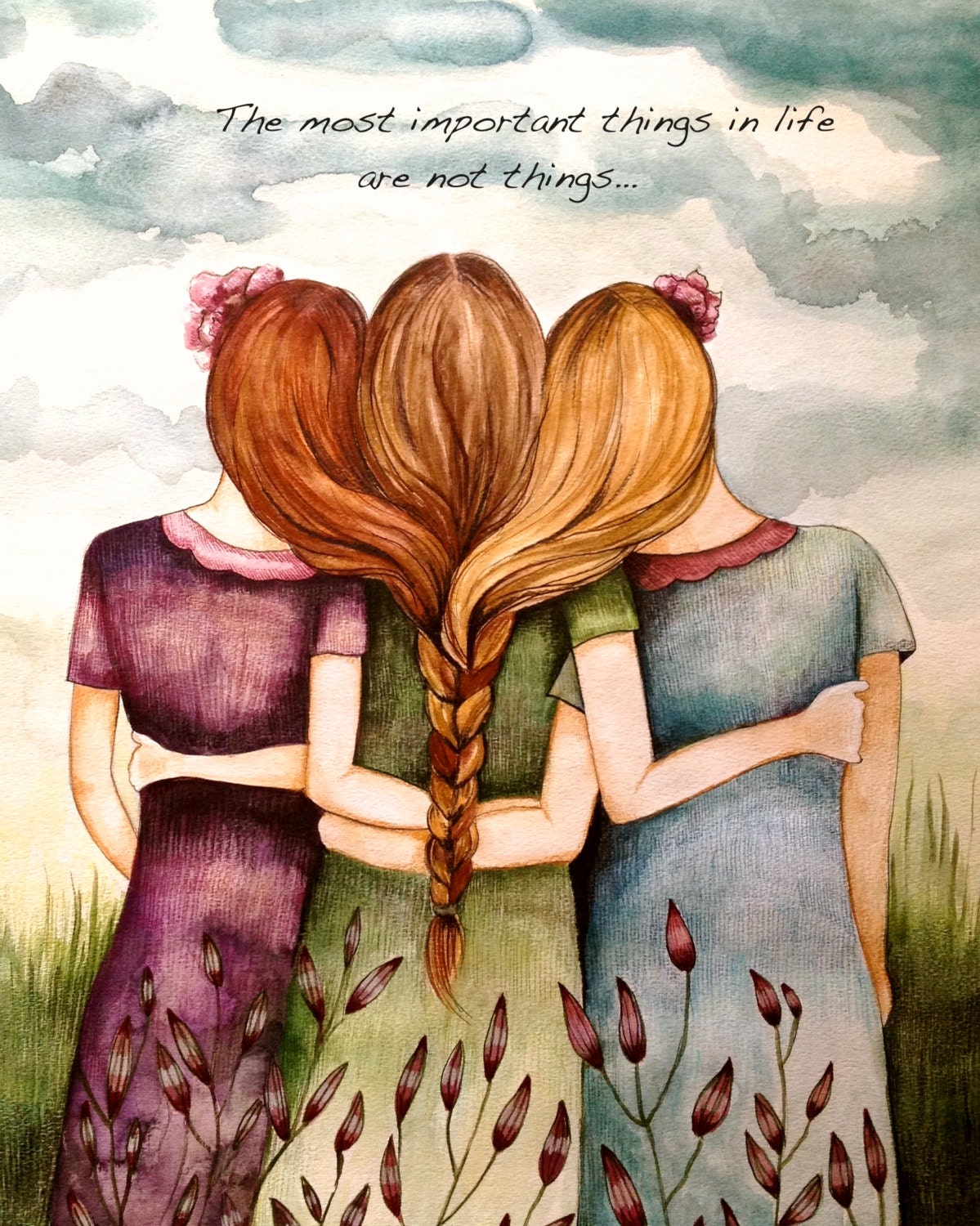 Tree sisters art print with quote the most important things in life are not things