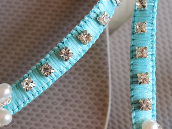 Bridal shower gift Women Flip Flops Light Brown sandals Aqua